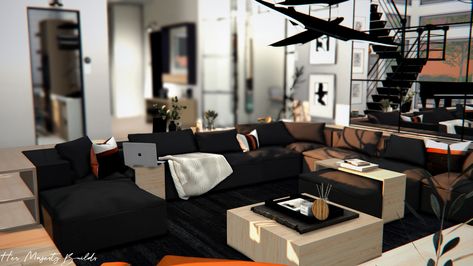 Sims 4 Urban, Traditional Homes, Transitional Modern, Modern Homes, Modern Architecture, Sims 4, Living Room, Furniture