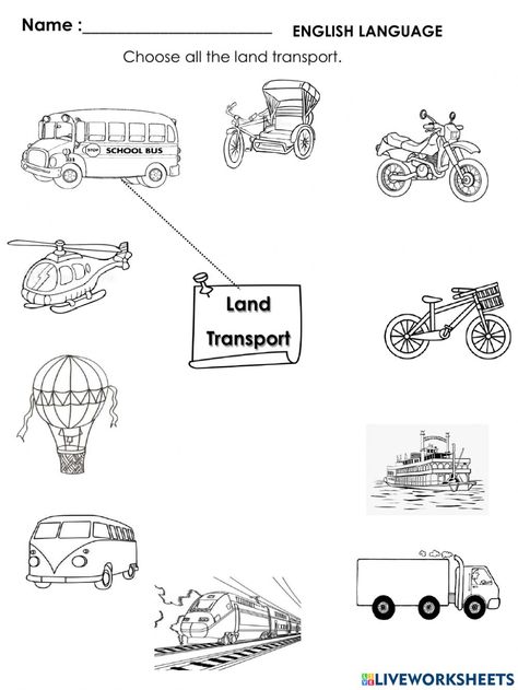 Land Transportation Preschool Crafts, Land Transportation Worksheet, Means Of Transport Worksheet, Kindergarten Transportation, Land Transport, Transportation Worksheet, Math Addition Worksheets, Transportation Preschool, Tracing Worksheets Preschool