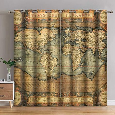 AmazonSmile: Jekeno World Map Blackout Curtains World Map Vintage Print Grommet Window Drapes for Bedroom Living Room 2 Panel Set, 52"x84" : Everything Else World Map Vintage, World Map Decor, Drapes For Bedroom, Map Vintage, Drape Panel, Bedroom Windows, Curtain Designs, Window Drapes, Curtains Window Treatments