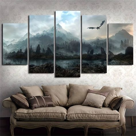 Game Of Thrones Landscape, Dragon Skyrim, Dragon Game Of Thrones, Game Of Thrones Dragons, Large Macrame Wall Hanging, Dragon Games, Living Room Canvas, Hd Picture, Fire And Ice