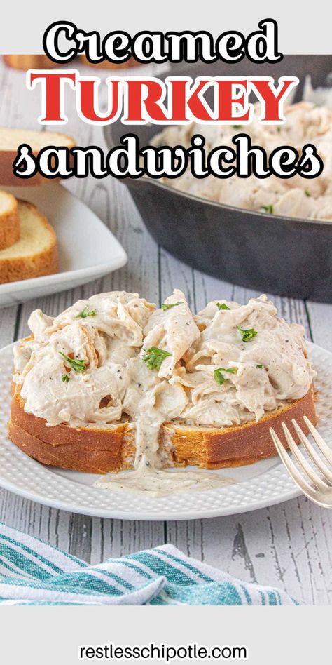 A 15-minute recipe!! Creamed turkey sandwiches with homemade gravy are a great way to use up leftover turkey. You can also make this easy meal with deli meat. Turkey Deli Meat Recipes, Turkey Lunch Meat Recipes, Deli Meat Recipes, Hot Turkey Sandwiches, Turkey Lunch Meat, Creamed Turkey, Hawaii Cake, Hot Sandwiches, Restless Chipotle