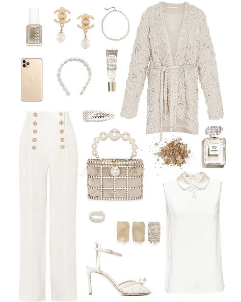 Pearl outfit with beige and white. Pearl Aesthetic Outfit, Pearl Shirt Outfit, What To Wear With Pearls, Pearly Aesthetic, Pearls Outfits, Pearls Outfit, Pearl Outfit, Pearl Shirt, Pearl Aesthetic