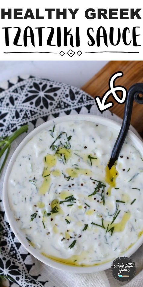 Easy Taziki Sauce, Healthy Tzatziki Sauce, Greek Yogurt Pasta Sauce, Healthy Tzatziki, Greek Kebab, Greek Yogurt Pasta, Kebab Sauce, Sauce For Broccoli, Whole Lotta Yum