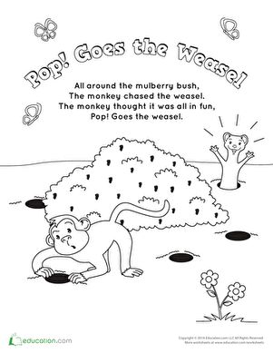 Kindergarten Music Animals Worksheets: Pop Goes the Weasel Song Nursery Rhyme Art, Music Education Activities, Pop Goes The Weasel, Kindergarten Music, Nursery Rhymes Activities, Flannel Board Stories, Rhymes For Kids, Preschool Music, Animal Book