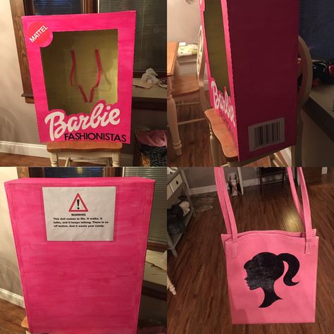 Barbie In A Box Costume, Barbie Box Costume, Boxing Halloween Costume, Barbie Party Decorations, Barbie Halloween Costume, Cute Group Halloween Costumes, Clever Halloween, Box Costumes, Barbie Box