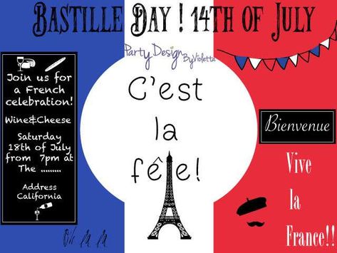 French Invitation, Bastile Day, Bastille Day Party, Paris Picnic, Coco Chanel Party, Chanel Party, Dinner Club, Bastille Day, Baking Party