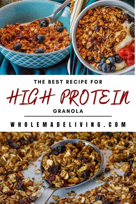 Diy Protein Granola, Homemade High Protein Granola, Diy Protein Cereal, Granola Recipe Protein, Healthy Protein Granola Recipe, Gf High Protein Meals, Healthy High Protein Granola, Granola With Protein Powder, Healthy Granola Cereal