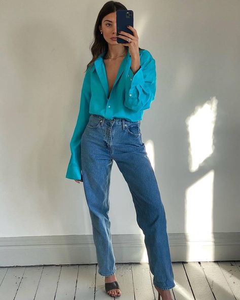 10 Bright-Shirt Outfits You'll Immediately Want to Wear | Who What Wear UK Zara Poplin Shirt, Wardrobe Fails, Satin Slip Skirt, Rib Knit Top, Slip Skirts, Striped Long Sleeve Tee, Reformation Dress, Loose Jeans, Fashion People