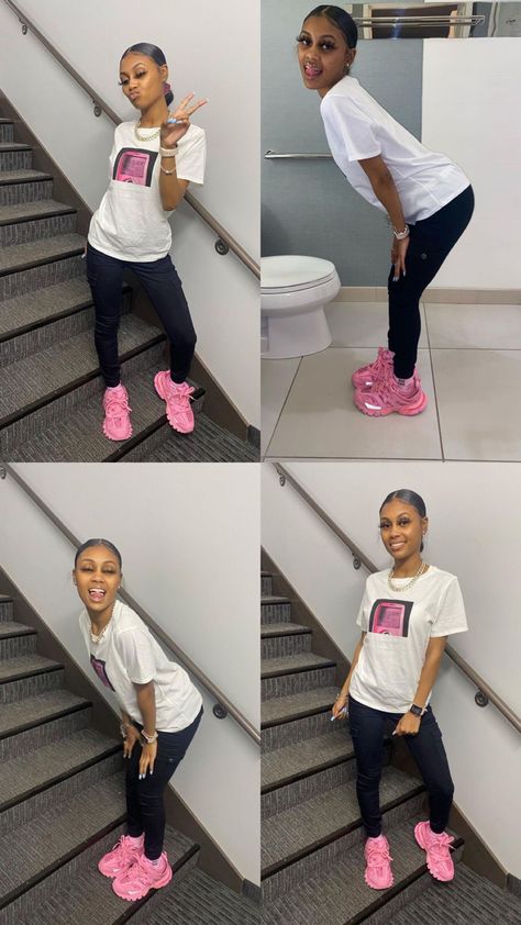 Pink Balenciaga Outfit, Pink Shoes Outfit, Balenciaga Tracks, Balenciaga Outfit, Crocs Outfit, Pink Balenciaga, 16th Birthday Outfit, Swag Outfits For Girls