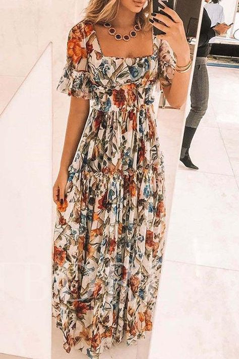 Floral Square Neck Short Sleeve Maxi Dress Short Sleeve Maxi Dress, Short Sleeve Maxi Dresses, Dresses Xxl, Floral Print Maxi Dress, Teacher Outfits, Floral Print Maxi, Linnet, Sleeve Maxi Dress, Maxi Dress With Sleeves