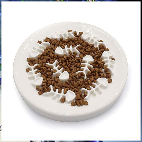 Slow Feeder Cat Bowl,Cat Puzzle Feeder Ceramic Dish with Fish Bone Design,Fun Interactive Slow Down The Eating Speed of Pets, Cat Puzzle Feeder, Healthy Eating Diets, Cat Dishes, Cat Puzzle, Cat Food Bowl, Pet Cats, Slow Feeder, Dog Food Storage, Cat Bowl