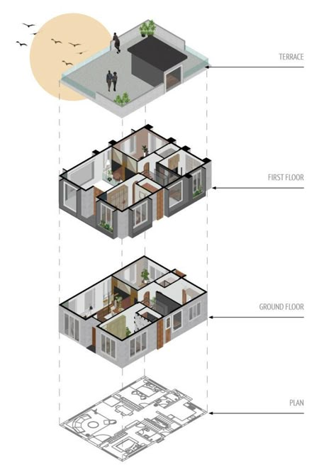 House Presentation Board, Concept Design Architecture Presentation, Axonometric Interior, Architecture Board Design, House Interior Layout, Interior Architecture Presentation, Architecture Floor Plan, Architect Portfolio Design, Goldfish Design