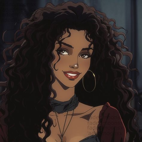 Anime Character Design Black Hair, Curly Hair Character Art, Curly Cartoon Character, Curly Hair Icons Cartoon, Curly Haired Characters, Cartoon Profile Pics Curly Hair, Latina Character Design, Worst Tattoos, Pfp Cartoon