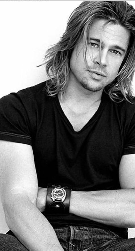 Brad Pitt Brad Pitt Long Hair, Guy Aesthetic Outfits, Brad Pitt Hair, Man With Long Hair, Boy Haircuts Long, Best Actor Oscar, Celebrities Before And After, Beard Model, Handsome Actors