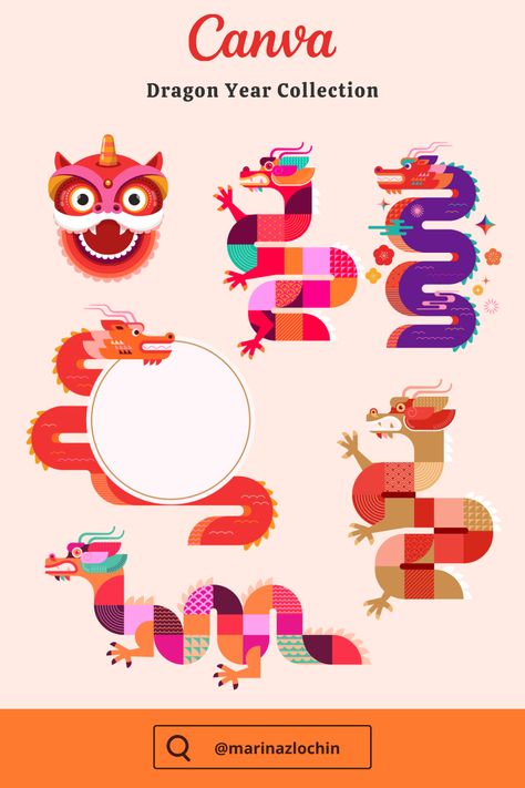 Chinese New Year 2024, Year of the Dragon, concept design and graphic elements collection for Canva Dragon Concept Design, Chinese New Year Graphic Design, Year Of The Dragon 2024, Dragon Concept, Year Of Dragon, Chinese New Year Dragon, Chinese Lunar New Year, Dragon Year, 2024 Year