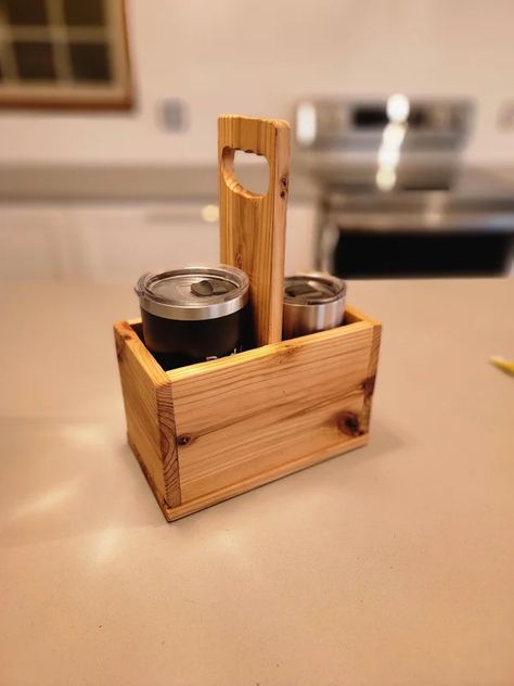 Two Cup Caddy From One Board : 4 Steps (with Pictures) - Instructables Diy Drink Caddy, Pallet Cup Holder, Drink Caddy Diy, Caddy Diy, Drink Caddy, Car Caddy, Drink Carrier, Opening Door, Outdoor Shop