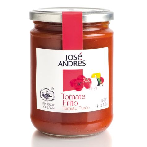 - Simmered tomato sauce - Tomatoes, with onions, green peppers and garlic - For paella, soups or pasta - Presented by celebrated chef Jose Andres - Made by the artisans at Rosara Tomate frito is at the heart of Spanish cuisine. Fresh tomatoes and vegetables picked at the peak of ripeness are slowly simmered for hours, concentrating their flavors and eliminating any acidity. The resulting tomate frito sauce is delicious, and provides great flavor to <a href=/paella/index.html>paella</a&g Patatas Bravas Sauce, Food Gift Box, Spanish Foods, Spanish Cuisine, Spanish Dishes, Sliced Ham, Green Peppers, Tomate Frito, Food Allergens