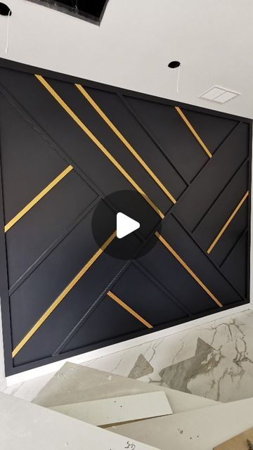 Broken Skull Designs on Instagram: "Black 🖤 + Gold 💛 Geometric Accent Wall for this Toronto dentist 🦷 office Follow us for more @brokenskulldesigns . . . . #interiordesign #design #interior #sing #featurewall #home #decor #interiors #homedesign #wallart #interiordesigner #yyz #decoration #interiordecor #interiorstyling #dentist #reflection #ottawa #torontodentist #inspiration #canadian #toronto #realestate #instagood #style #fifthharmony #architect #designinspiration #interiordecorating #accentwall" Gold And Black Accent Wall, Black And Gold Wall Design, Black And Gold Accent Wall Living Room, Highlight Wall Design, Accent Wall With Doorway, Conference Room Wall Design, Accent Wall Wood Design, Modern Feature Wall Ideas, Black And Gold Accent Wall