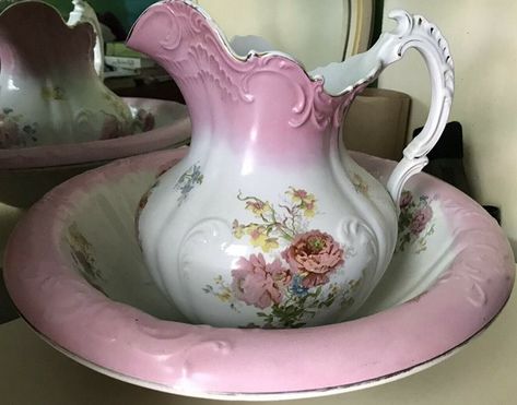 Antique Wash Bowl and Pitcher: Markings, Identify and Value Antique Pitcher And Bowl, Victorian Ceramics, Essentials For Men, Antique Pitcher, Art Eras, Victorian Home Decor, Women Back, Reference Pics, Antique Dishes