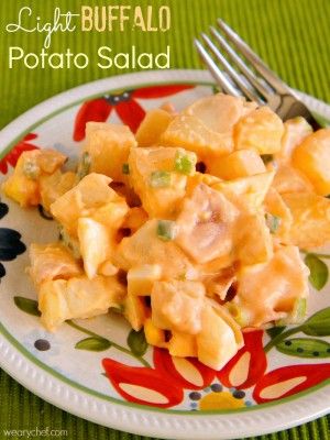 Light Buffalo Potato Salad – wearychef.com Buffalo Potato Salad, Potato Salad Mayonnaise, Potato Salad With Apples, Hot Recipes, Soup With Shrimp, Potato Salad Recipes, Rice Noodle Soup, Summer Bbq Recipes, Bacon Potato Salad