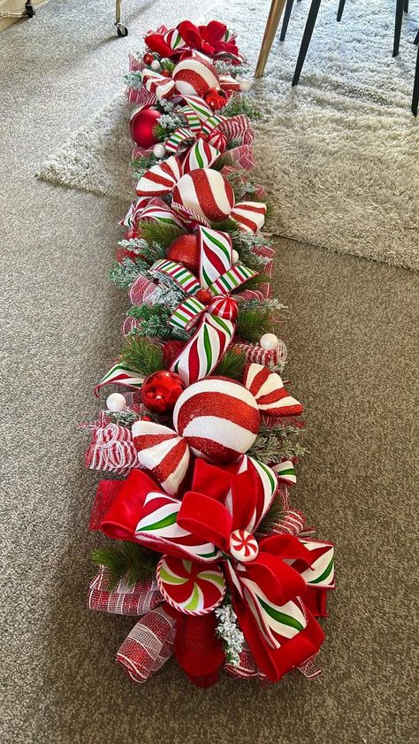 Christmas Decor With Pool Noodles, Peppermint Centerpieces, Candy Cane Theme Christmas Tree, Grinchmas Decorations Diy, Candy Cane Garland, Peppermint Decor, Lollipop Christmas, Decorating Business, Church Lobby