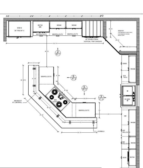 Deep Island Kitchen, Kitchen Blueprints, Kitchen Plans Layout, Kitchen Cabinet Plans, Best Kitchen Layout, Kitchen Floor Plan, Desain Pantry, Kitchen Layout Plans, Interior Architecture Drawing