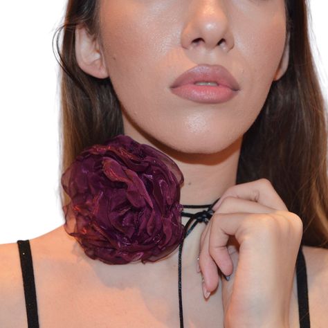 Excited to share this item from my #etsy shop: Sheer flower choker necklace, Handmade organza flower on purple cord, Fashion trend black string rose collar, Women jewelry vintage gift Choker Necklace Handmade, Rose Choker, Flower Choker Necklace, Cherry Wine, Organza Flowers, Maxi Skirt Outfits, Flower Choker, Autumn 2024, Maximalism