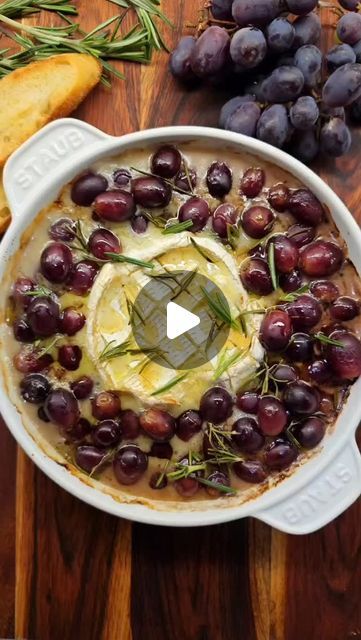 Kateryna Barger on Instagram: "(Recipe below) Your next easy appetizer has arrived!
This Baked Brie with Grapes is creamy, dreamy, and oh, so delicious🙌😊

Make sure to Save ✔️ and Share 📧

- 8 oz wheel of Brie
- couple handfuls of sweet grapes 
- 1 tsp olive oil
- 1 tsp balsamic vinegar
- 1 tbsp rosemary leaves
- 2 tbsp honey

Place Brie and grapes into baking dish, and score the top of the cheese in a crosshatch pattern with a knife, then top it with olive oil and rosemary. Drizzle grapes with balsamic vinegar. 
Bake at 400F for 20 minutes.
Drizzle with honey and enjoy with fresh baguette or crackers. 

For more ideas, follow ⬇️ 

@katerynascafe 

#katerynascafe #appetizer #easyappetizer #brie #cheese #bakedbrie #partyappetizer #eeeeeats #goodfood #f52community #thekitchn #feedfeed" Roasted Grapes And Brie, Grape Appetizers, Fresh Baguette, Baked Brie Appetizer, Corn Fritter Recipes, Cranberry Baking, Christmas Pudding Recipes, Rosemary Recipes, Baked Camembert