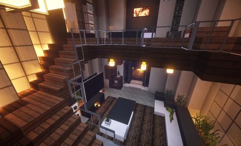 Minecraft Staircase Design, Minecraft Modern Mansion, Minecraft Staircase, Minecraft Modern House Designs, Mansion Minecraft, Modern House Minecraft, Minecraft Mansion, Minecraft Interior, Minecraft Interior Design