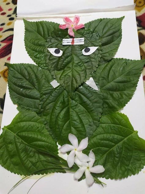 School project- Ganesha Dry Leaf Art Kids Crafts, Dry Leaf Art, Fun Fall Crafts, Ganesh Ji, Ganesh Art, Dry Leaf, School Project, Leaf Art, School Projects