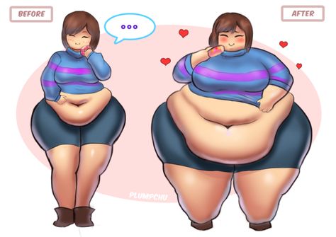 Fat Frisk (Grown-up Frisk) | Body Inflation | Know Your Meme Feederism Art, Fat Character Design, Morbidly Obese Women, Inflation Art, Chubby Drawing Base, Fat Anime Characters, Fat Positive Art, Fat Positive, Sans X Frisk Comic