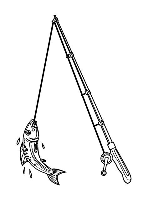 Fishing Rod - Lol Coloring Pages Fishing Rod Drawing, Fishing Sketch, Fishing Tattoos, Lol Coloring Pages, Lol Coloring, Western Tattoos, Ink Illustrations, Fishing Rod, Cricut Ideas