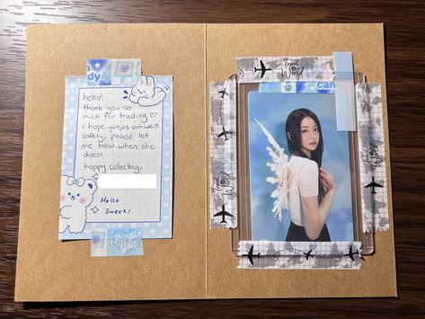 kpop photocard trading packing mail inspo le sserafim yunjin Kpop Photocard Trade Packaging, Kpop Photocard Packing, Kpop Trade Packaging, Kpop Packaging Ideas, Kpop Envelope, Happy Mail Kpop, Kpop Trading, Packing Photocard, Mail Inspo