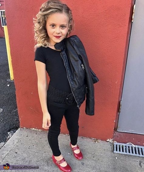 Girls 50s Outfit Kids, Greaser Girl Costume, Greaser Girl Outfit, Biker Girl Costume, Girl Greaser Outfit, Movie Fashion Inspiration, Sandy Grease Costume, Sock Hop Outfits, Grease Halloween Costumes