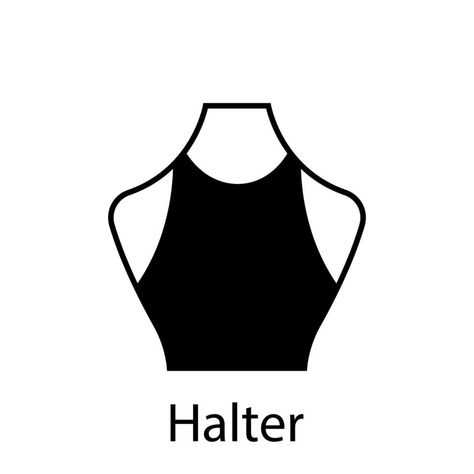 Halter Neckline Type for Women T-Shirt, Blouse, Dress Silhouette Icon Collection. Black Apparel on Dummy with Halter Neckline Type. Trend Woman Halter Type of Neckline. Isolated Vector Illustration. Types Of Necklines, Halter Neck Blouses, Glute Workout, Flat Sketches, Silhouette Illustration, Women Halter, Icon Collection, Dress Silhouette, Halter Neckline