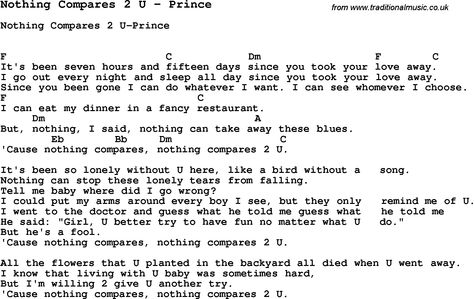 Nothing Compares 2 You -- Strum: DD U DDU (U), DDU UD DU (after the last C) // Easier Strum: D dd D dd Guitar Hacks, Nothing Compares 2 U, Ukulele Chords Songs, Worship Lyrics, Uke Songs, Great Song Lyrics, Guitar Chords And Lyrics, Ukulele Tabs, Music Chords