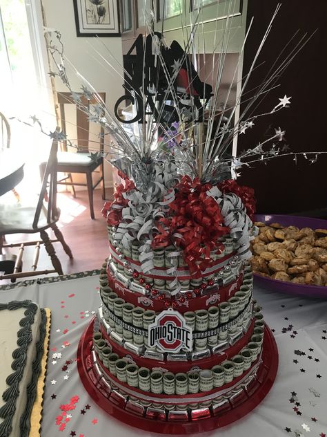 Ohio State Graduation Party Ideas, Money Creation, College Pictures, Money Cake, Graduation Party Ideas, Money Lei, Cap Ideas, The Ohio State University, Ohio State University