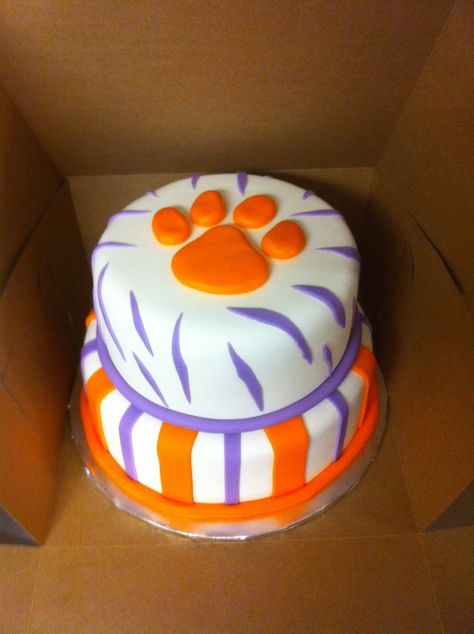 Tiger Paw Cake Idea, just need to do it in Mizzou colors Clemson Birthday, Paw Cake, Clemson Tiger Paw, Tiger Cake, Tiger Birthday, Tiger Paw, Football Cake, Specialty Cakes, Clemson Tigers