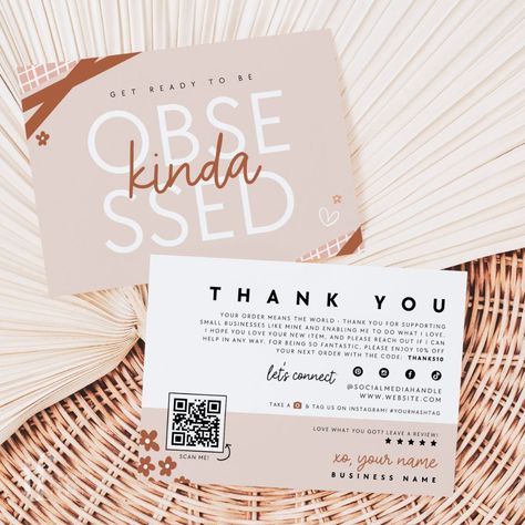 Cute Blush Business Thank You Card with QR Code Canva Template - Trendy Fox Studio New Customer Welcome Kit, Package Insert Ideas, Thank You For Your Order, Clothes Branding, Cute Blush, Customer Card, Door Key, Creative Jewelry Photography, Thank You Customers