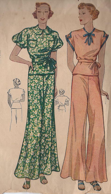 Vintage Loungewear, Simplicity Patterns Vintage, Vintage Pajamas, Pajama Pattern, Design Moda, Vintage Dress Patterns, Retro Mode, Short Kimono, 1930s Fashion