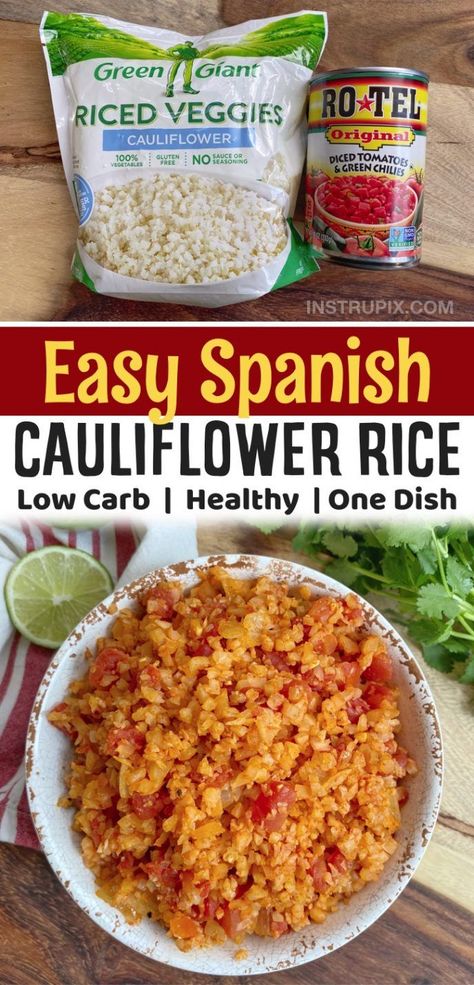 Spanish Cauliflower, Spanish Cauliflower Rice, Low Carb Side Dish, Cauliflower Rice Recipe, Low Carb Side, Rice Healthy, Frozen Cauliflower, Cauliflower Rice Recipes, Healthy Low Carb