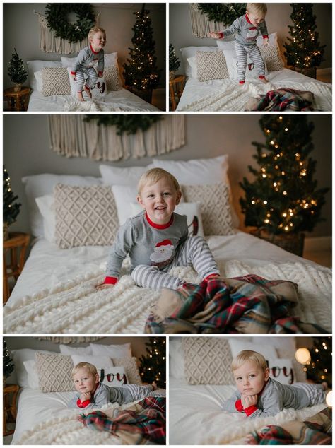 Diy Christmas Bed Photoshoot, Christmas Mini Session Indoor, Christmas Bed Set Up Photography, Christmas Bed Pictures Kids, Christmas Bed Photoshoot Kids, Christmas Bed Photoshoot Family, Bed Christmas Photoshoot, Christmas Bed Photoshoot, Toddler Christmas Pictures