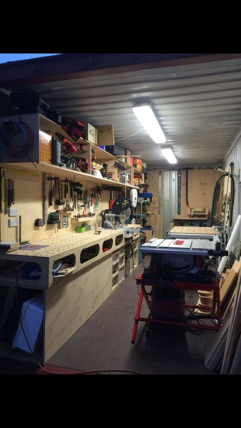 Shipping Container Shop Workshop, Shipping Container Garage Workshop, Shipping Container Workshop Ideas, Container Workshop Ideas, Container Shed Ideas, Container Garage Ideas, Shipping Container Shop, Shipping Container Studio, Shipping Container Garage