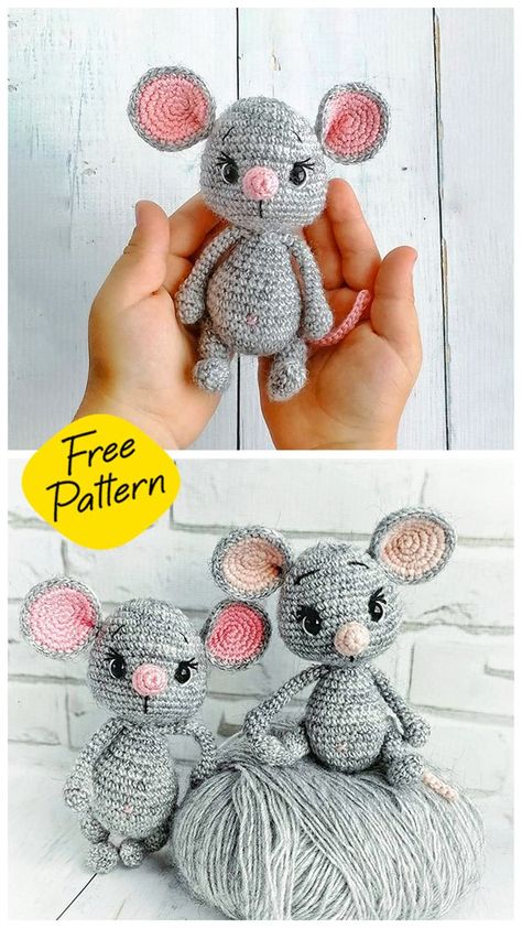 Venya the Mouse Amigurumi Crochet Free Pattern / via Julia Matyushina • Instagram: @jm_crotoys Amigurumi Crochet Free Pattern, Mouse Amigurumi, Crochet Amigurumi Patterns, Free Crochet Amigurumi, Easy Crochet Stitches, Crochet Mouse, Step By Step Crochet, Free Amigurumi Patterns, Crochet Free