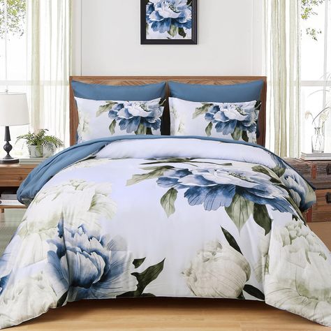 PRICES MAY VARY. 【Elegant Floral Design】This blue floral comforter features vivid botanical flowers and leaves on the light blue background to bring the breath of spring in any season. As a perfect decoration, it is suitable for your bedroom and guest room, adding an elegant and stylish atmosphere to your home. 【Soft and Cozy Material】 The 7 Pieces blue comforter set is made of 100% soft microfiber which is fluffy, breathable and lightweight. The soft and comfy sense of touch will ensure you a c Blue Floral Comforter, Light Blue Comforter, King Size Comforter, King Size Comforter Sets, Complete Bedding Set, Floral Comforter Sets, Blue Comforter Sets, Floral Bedding Sets, Cozy Sleep