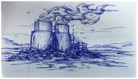 25 #nuclear #powerplant #island #disaster #ruin #pollution #apocalypse #factory #future #ink #sketch #art #artist #mikephillipsart #sketch Polluted City Art, Factory Drawing Pollution, Post Apocalyptic Sketch, Dystopian Sketch, Land Pollution Pictures, Pollution Sketch, Land Pollution Drawing, Apocalypse Sketch, Air Pollution Drawing