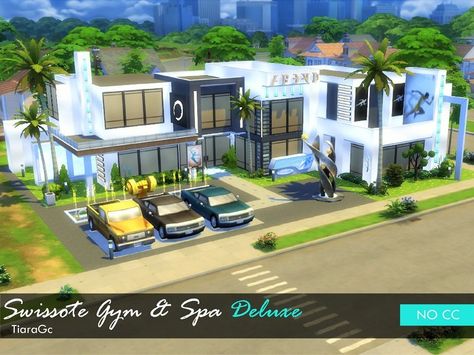 Swissote Gym and Spa Deluxe is modern, luxurious  and very well equipped place, with a pool, massage area, yoga classes and more.  Found in TSR Category 'Sims 4 Community Lots' The Sims 4 Lots, Luxury Gym, Sims 4 House Design, Gym Room, Spa Design, Mansions Luxury, Warrior Quotes, Sims 4 Build, Sims 4 Houses