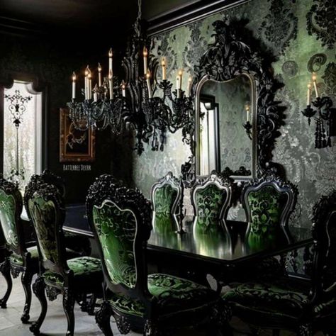 Gothic Home Aesthetic, Clawfoot Tub Ideas, Gothic Dining Room, Gothic Home Interior, Moody Maximalism, Victorian Gothic Home Decor, Gothic Victorian House, Victorian Gothic Decor, Gothic Farmhouse