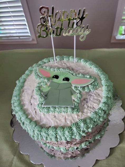 Baby Yoda Birthday Cake, Baby Yoda Cake, Yoda Birthday, Yoda Party, Yoda Cake, 9th Birthday Cake, 7 Birthday, Ideas Cumpleaños, Rosette Cake