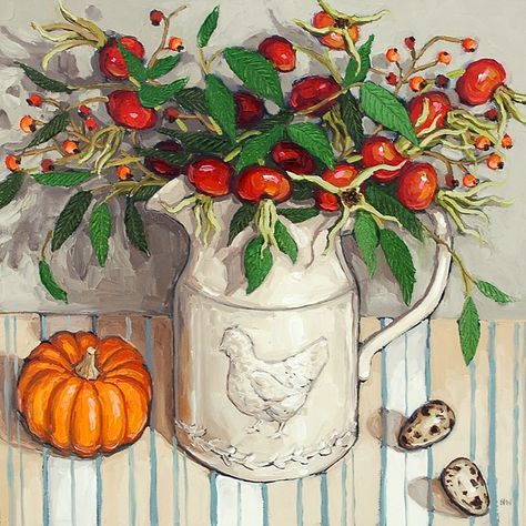 Halima Washington-Dixon Still Life Landscape, Contemporary Still Life, Acrylic Drawing, Suffolk England, Vibrant Bouquet, Paint Flowers, Rose Hips, Still Life Oil Painting, Still Life Art